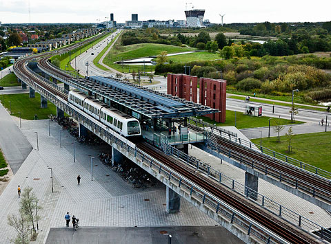 A simple dual track pass-through station: DR Byen Metro station next to IT University of Copenhagen